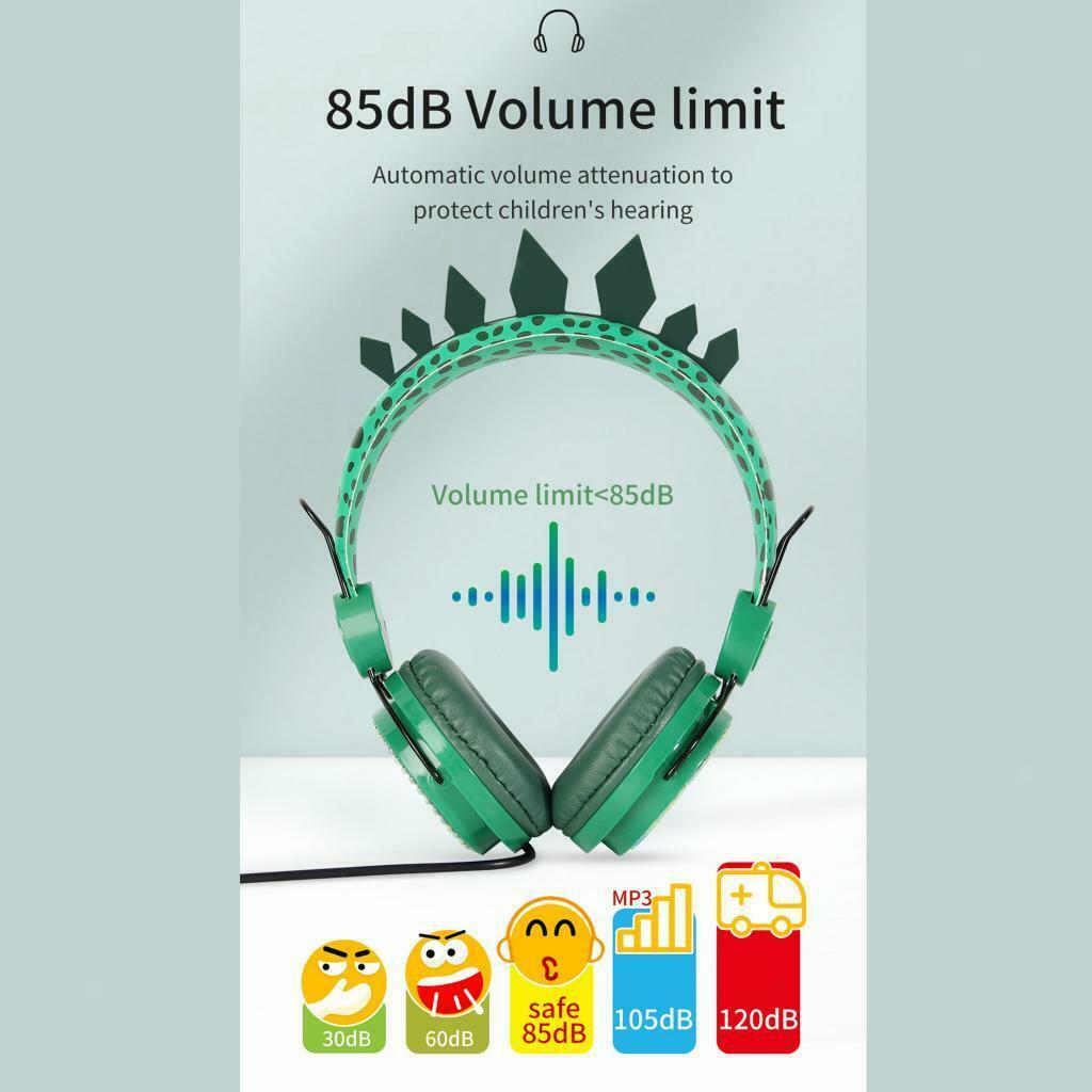 Dinosaur Cartoon Glitter Kids Stereo Headphone with Microphone for Boys