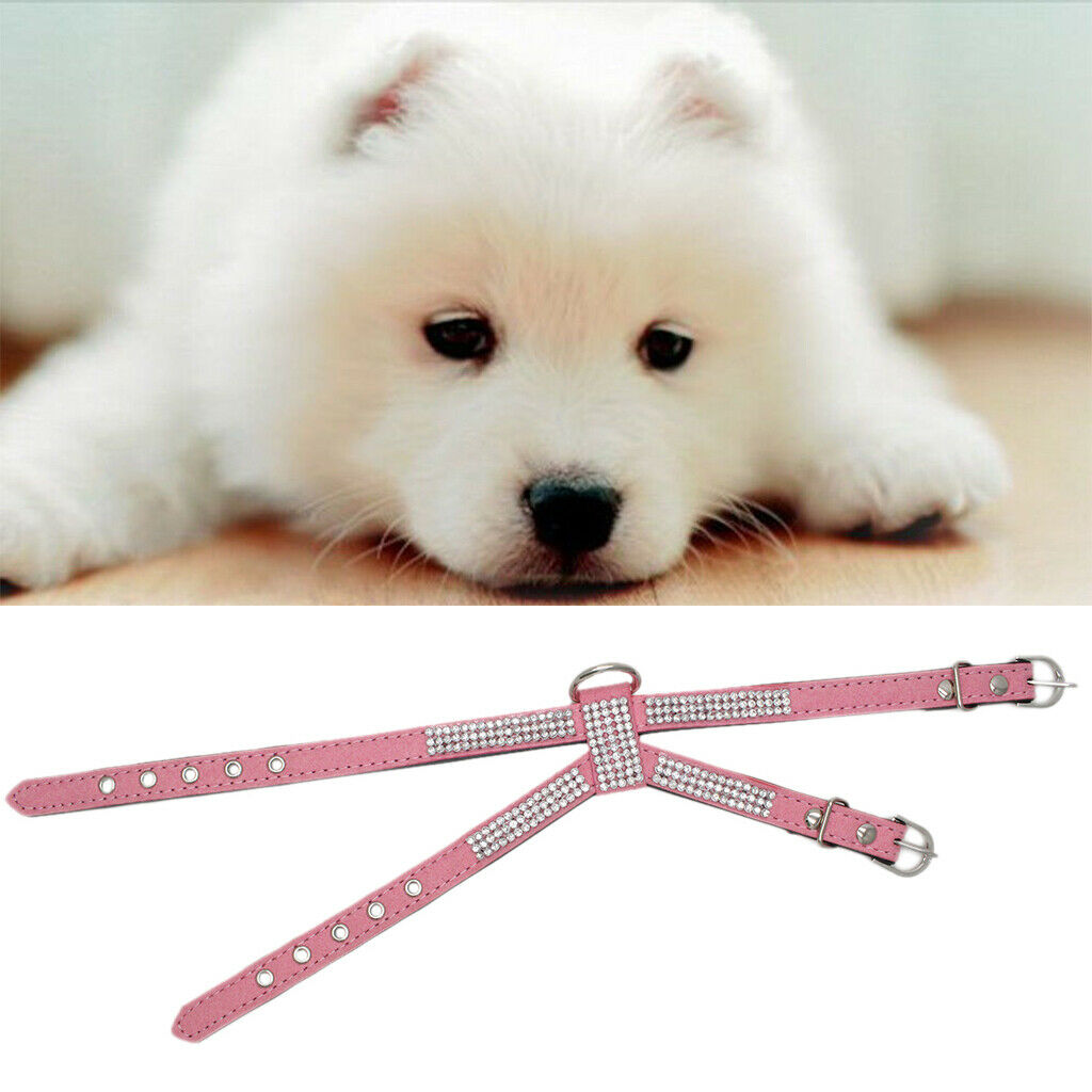 Bling Diamond Crystal Collar Pet Cat Dog Harness Chest Strap Lead Pink S