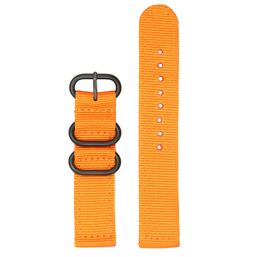 Orange Nylon Strap Black Stainless Steel 3-ring Buckle Wristband 24mm
