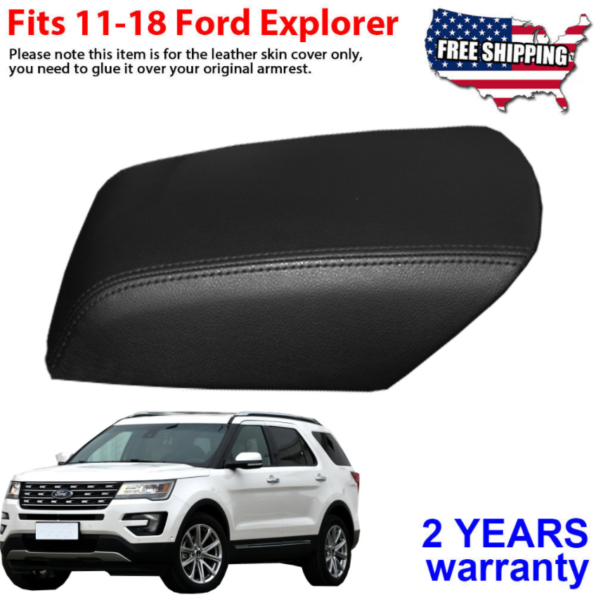 Fits 2011-2018 Ford Explorer Leather Center Console Lid Armrest Cover Skin Black