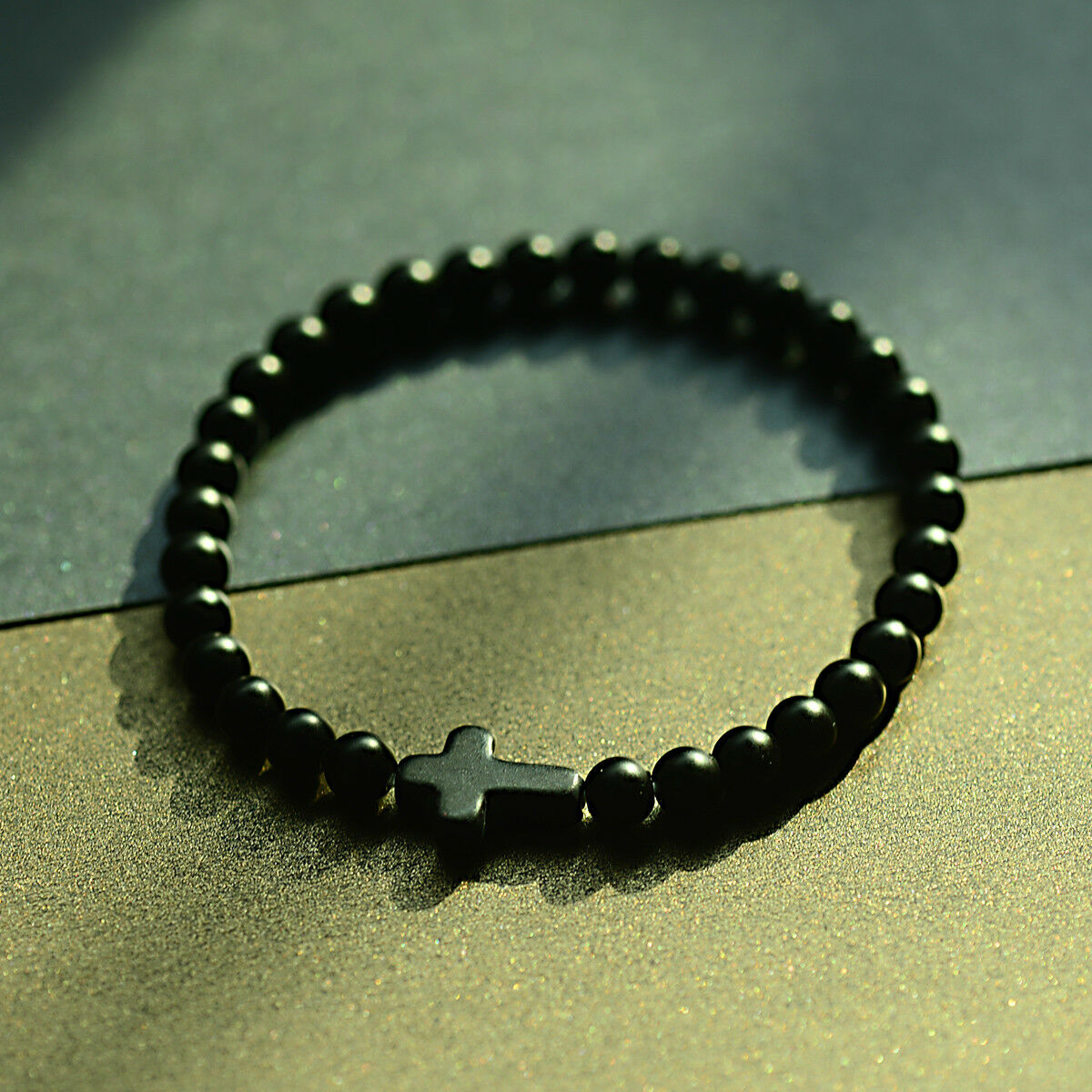 Matte Onyx Stone Cross Yoga Beaded Bracelet Boyfriend Gift Jewelry Men Wristband