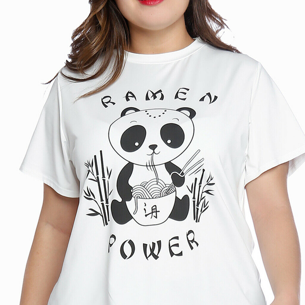 White Oversized T Shirt Panda Graphic Short Sleeve Summer Tops Loose Fit 2XL