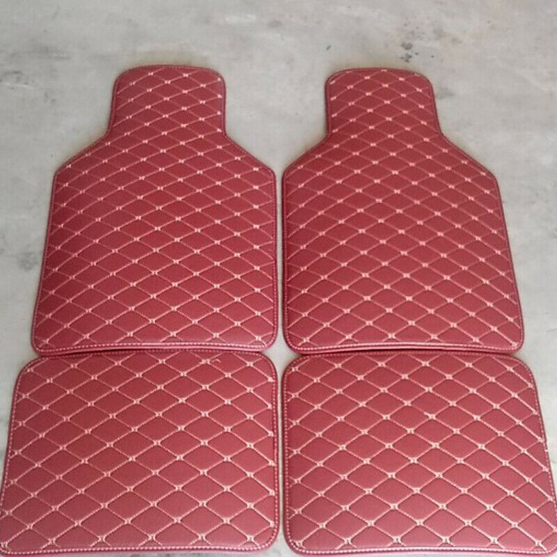 4PCS Red Leather Car Floor Mats Quilted Design Waterproof Liners Carpets Durable