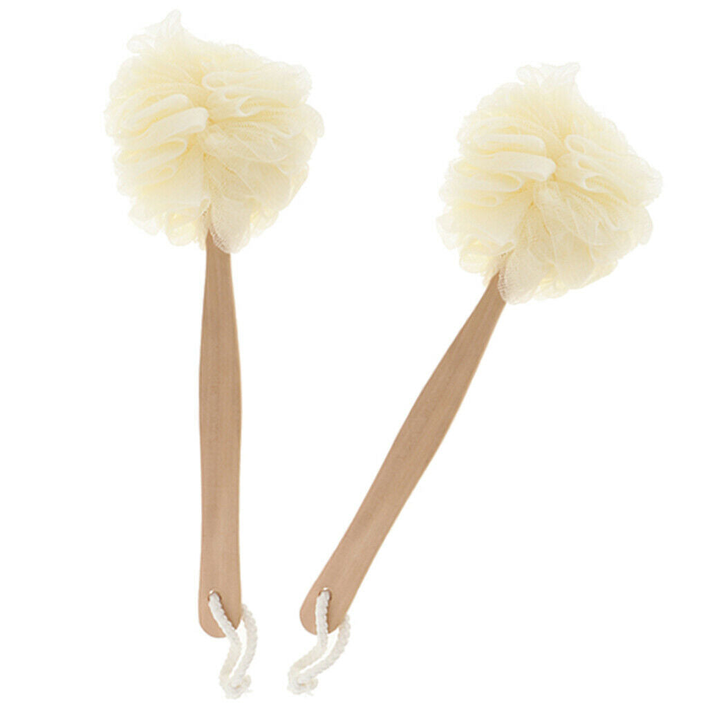 2 Pack 14.2" Long Handle Bath Shower Body Brush Scrunchie Back Scrubber