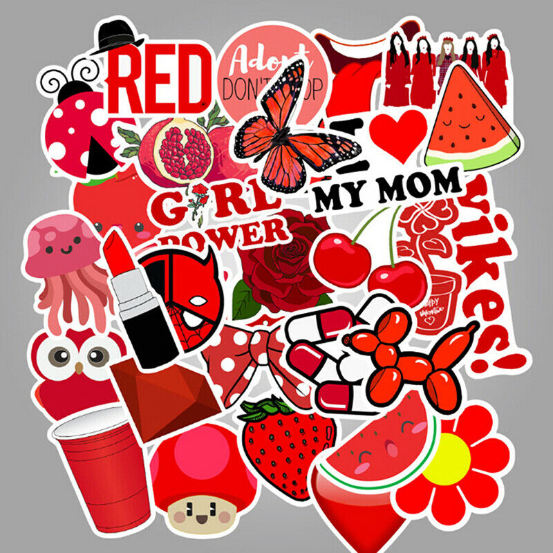 50Pcs Cartoon Red Girls Stickers DIY Suitcase Laptop Guitar Bicycle Car Dec _DD