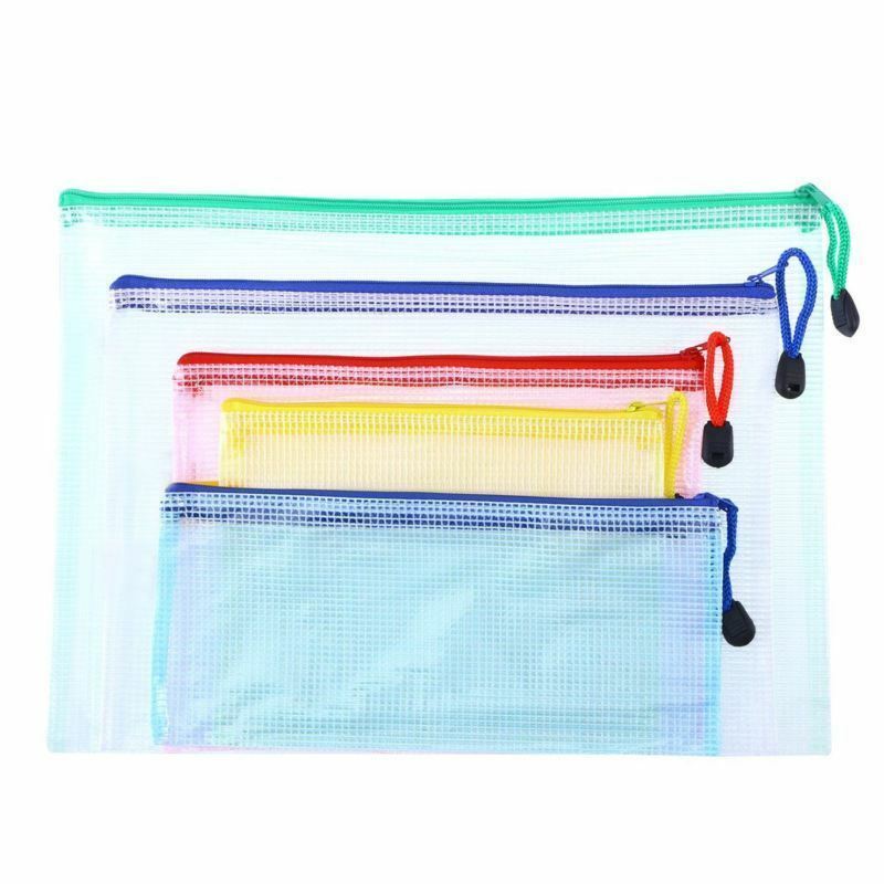 5 Pieces Zipper File Pouch Grid Document Bag Multipurpose Storage Pouch Ba