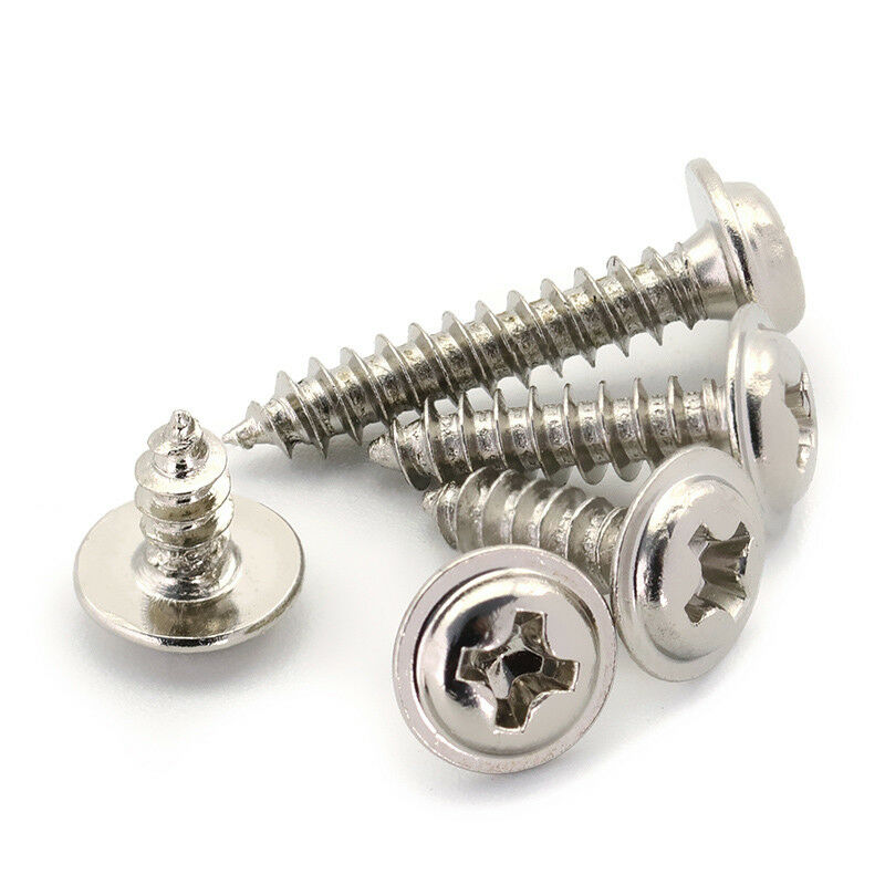 60Pcs M2* 4-12mm Phillips Pan Head Washers Self Tapping Screws Kits Ni-Plated