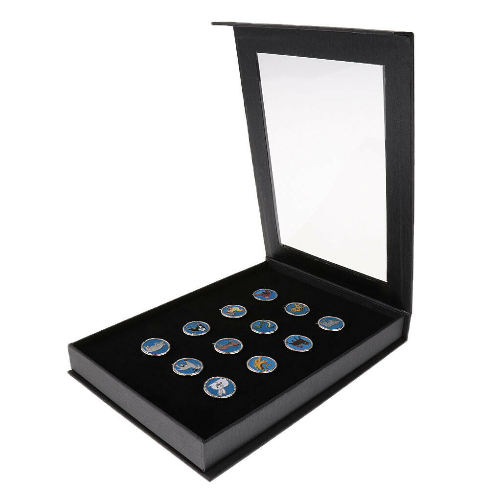 12 Pieces Chinese Zodiac Magnetic Hat Clip Golf Ball Markers with Gift Box