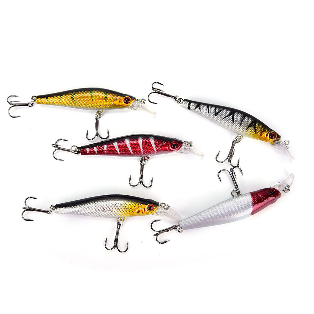 5x/set plastic minnow fishing lures floating rattles bass crankbait 8.5cm/ Lt