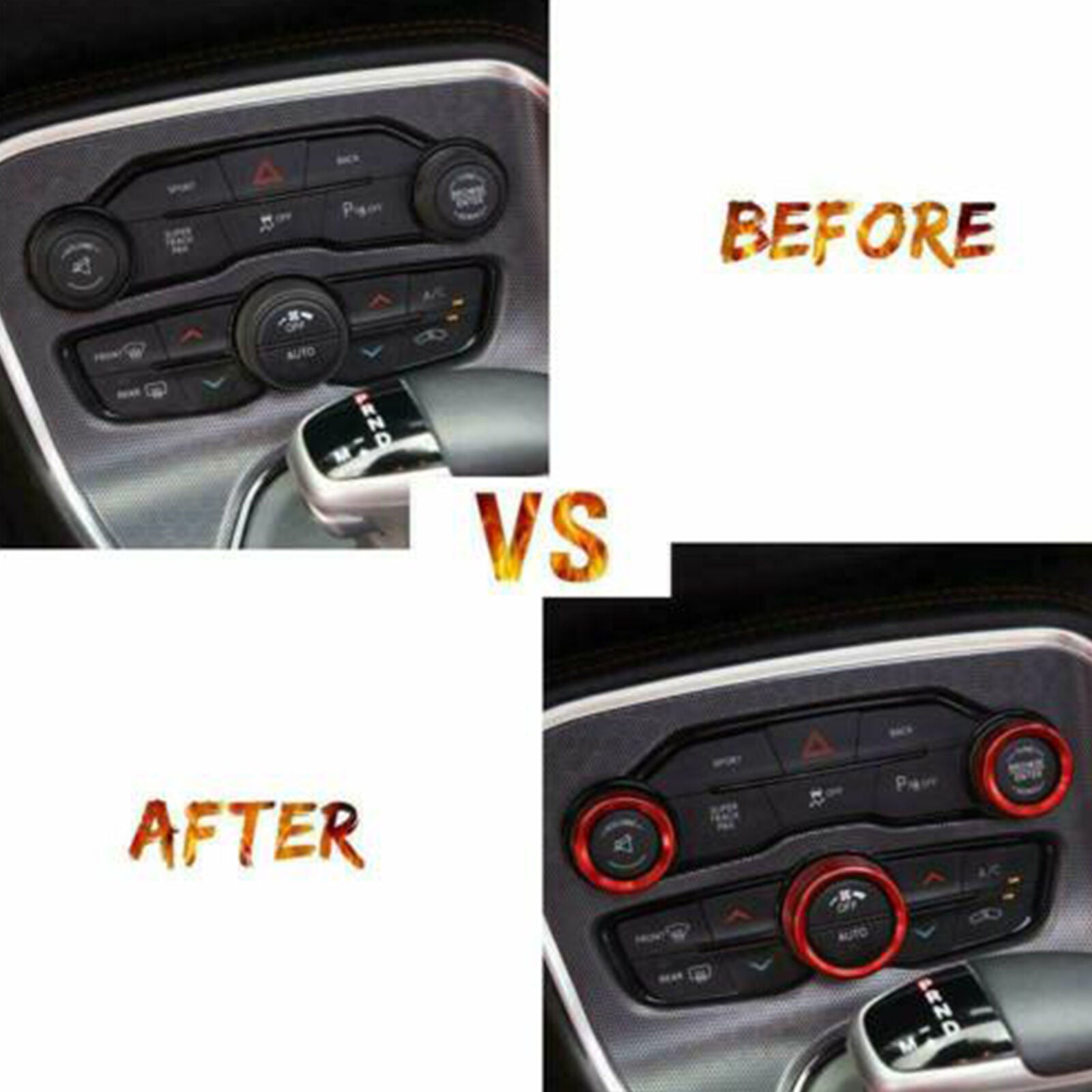3x AC Radio Switch Trims Ring Knob Cover For Dodge Challenger/Charger 15-20 RED