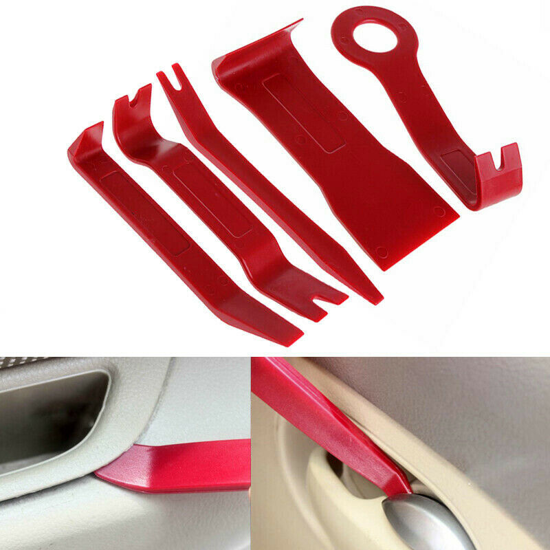 5 Pcs Red  Car Door Radio Trim Dash Audio LED Light Lamp Removal Pry Tool Kit