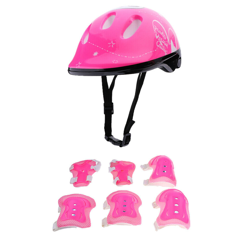 7 Pieces Kids Child Roller Skating Bicycle Helmet Wrist Guard Elbow Knee Pad