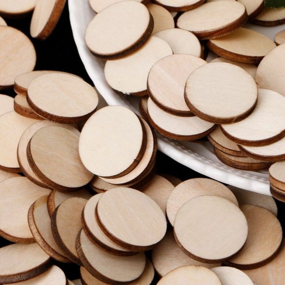 100 Unfinished Wooden Round Discs Embellishments DIY Rustic Art Crafts 20mm