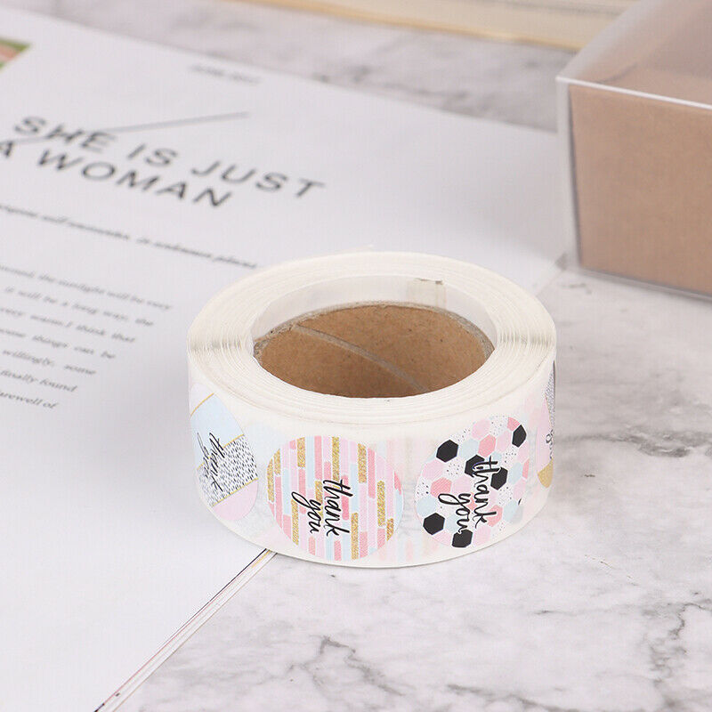 500pcs Round Pink Geometric Pattern Thank You Stickers Seal Labels Sticke.l8
