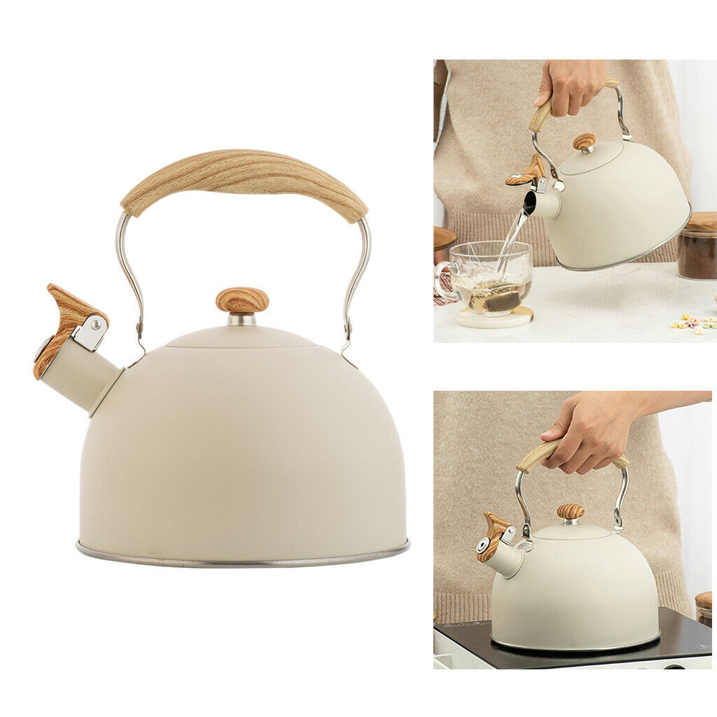 Whistling Kettle with Wooden Handle Kitchen Picnic Teapot for Gas Induction