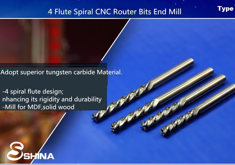 5x 4 Flute Hi-Q CNC Router Bits End Mill Spiral Cutter Tungsten Tool 3.175*22