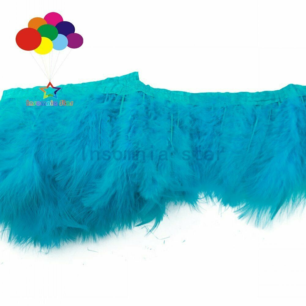 Wholesale Feathers Trim Turkey Dyed Sea blue Marabou Plume on Ribbon for Wedding