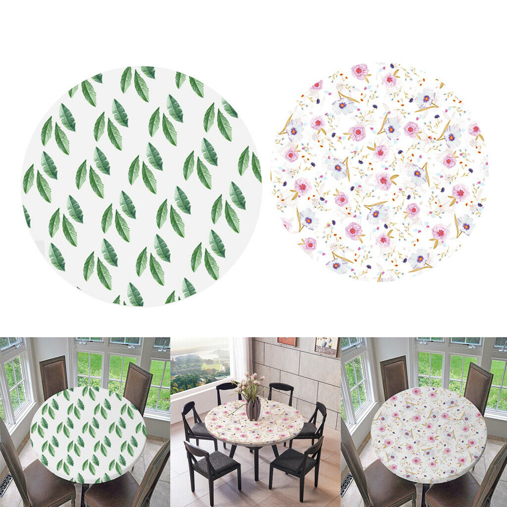 2x Non-Slip Vinyl Tablecloth Round Table Cover Cloth Home Decor 48'' 60''