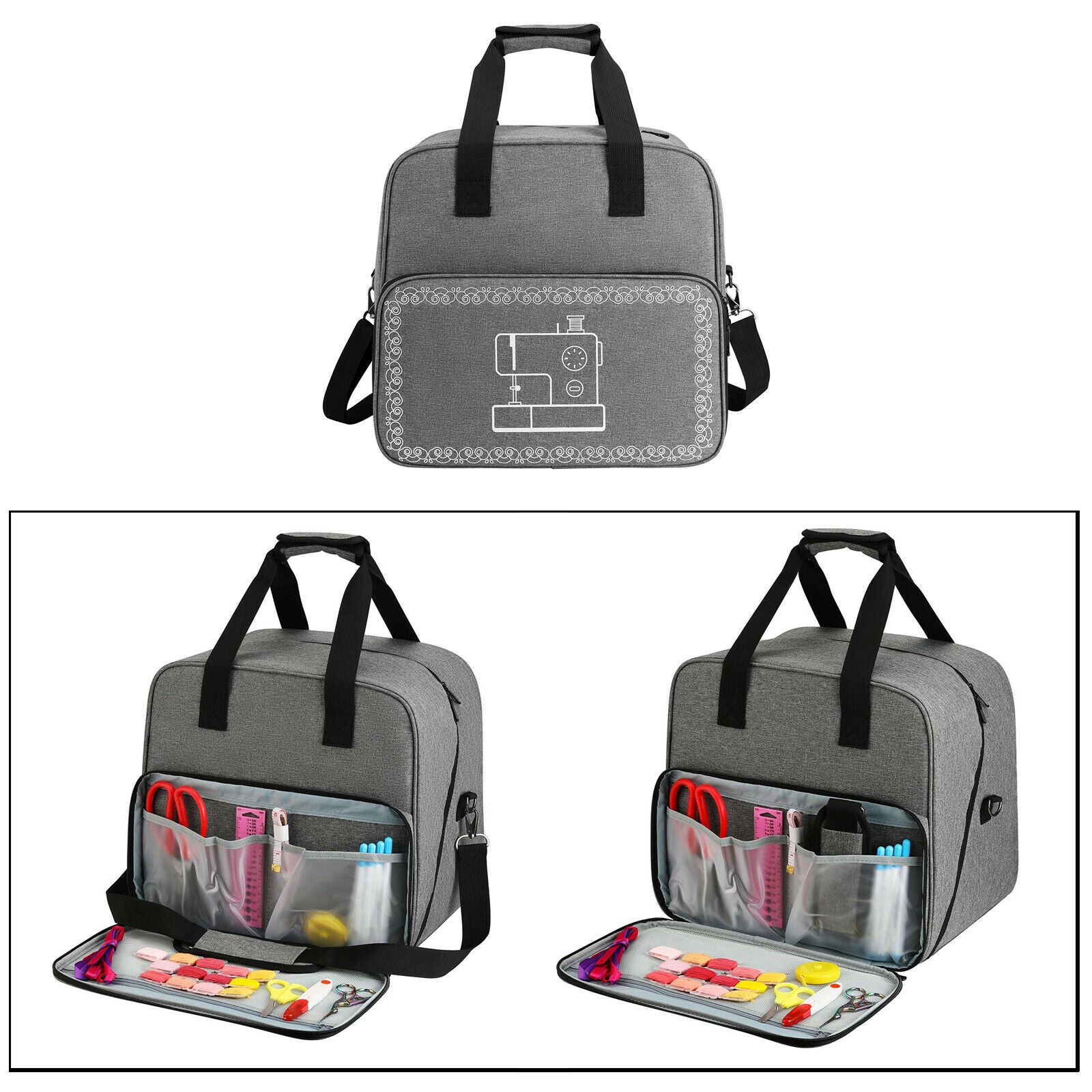 Sewing Machine Cover Protective Carry Case Bag with Storage Pockets Portable