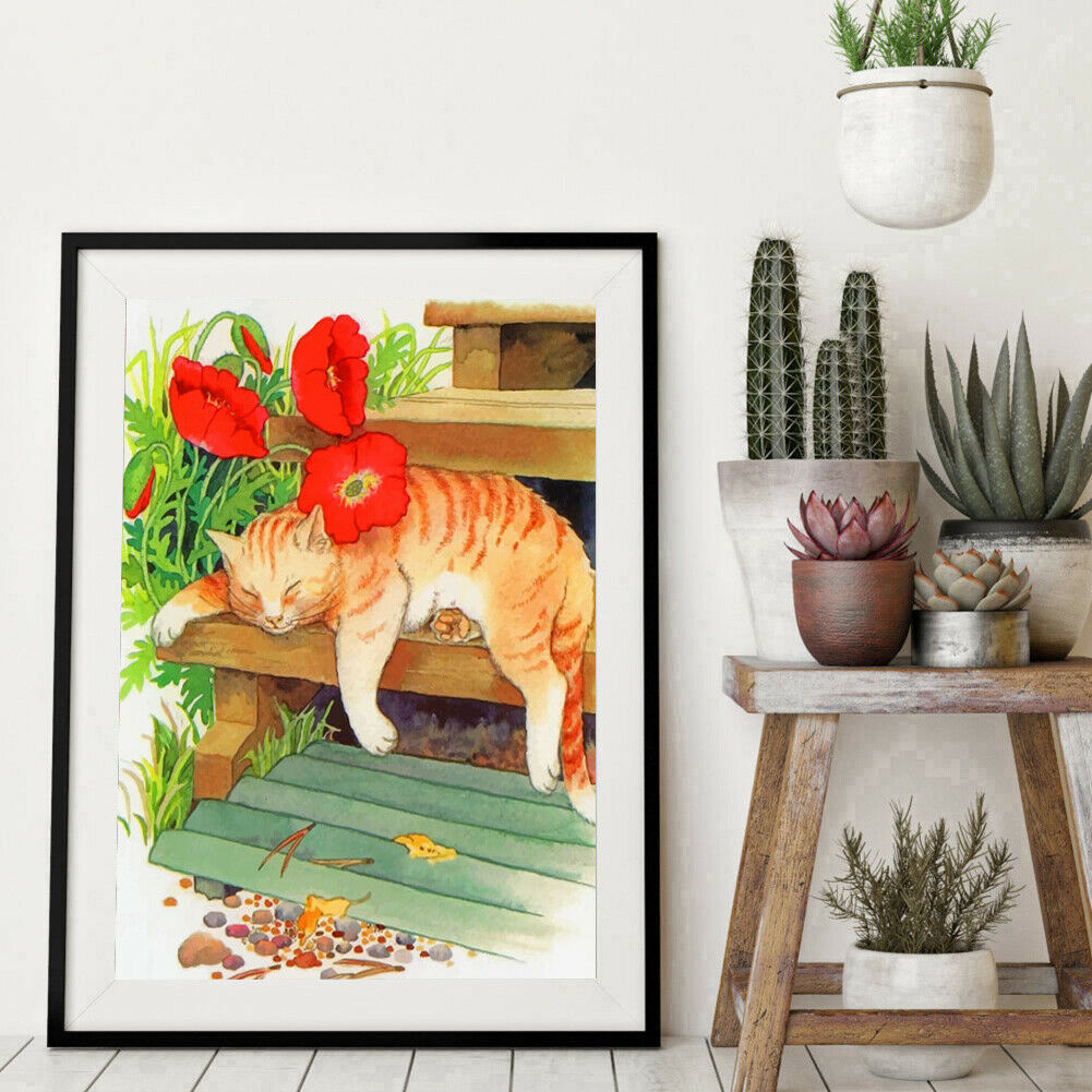 Unframed Cat on the Steps Oil Painting Picture By Numbers Canvas Paint Art @