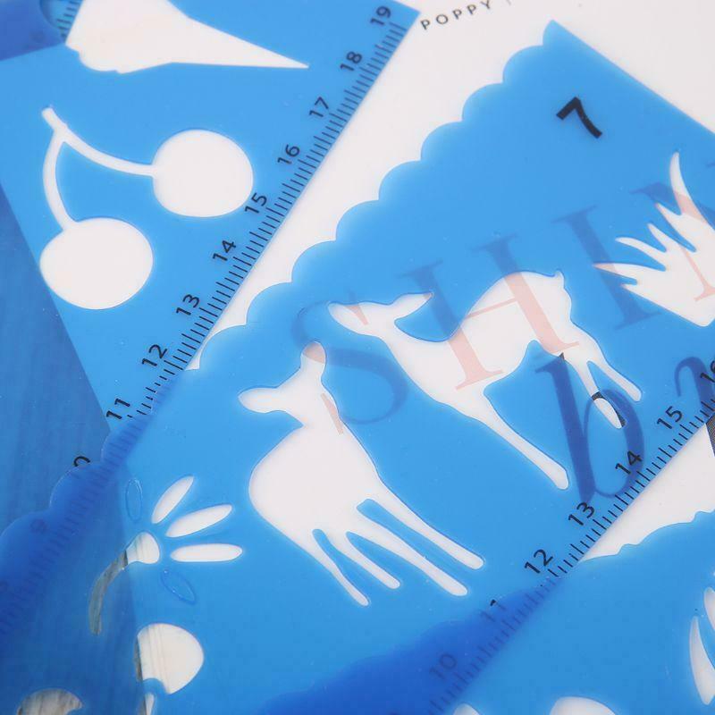 12Pcs Kids Cartoon Drawing Molds Ruler Plastic Children Painting Stencils DIY