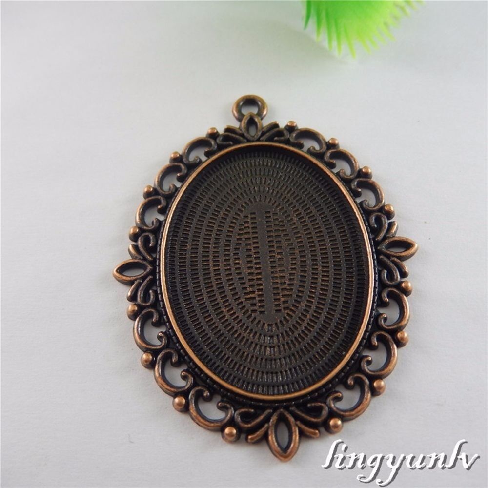 4-pack Retro Bronzed Alloy Oval Blanks Lace Bezel Frame Pendant Inner 40x30mm