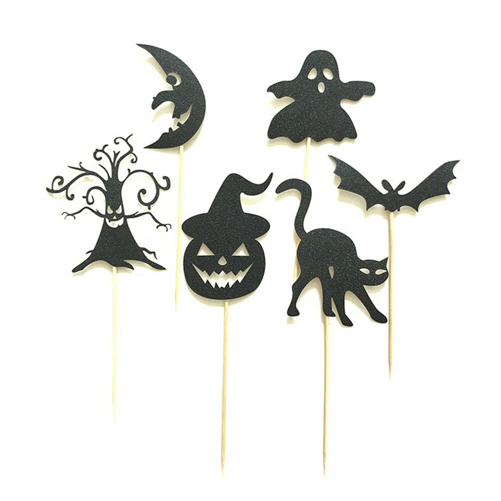 6pcs Halloween Cake Toppers Ghost/Pumpkin/Bat Food Picks Halloween Party D.l8
