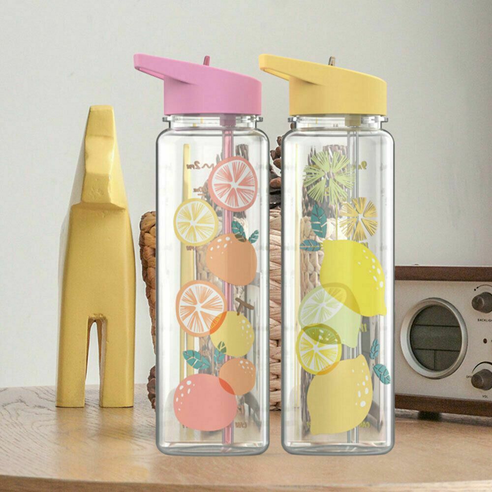 Gym BPA Free Leakproof Plastic Straw Fruit Pattern Sports Water Bottle Cup