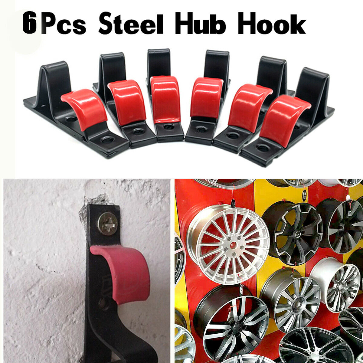 6 PIECES SLAT WALL METAL "J" WHEEL RIM DISPLAY HOOK  HOOKS Suit for 13-22 inch