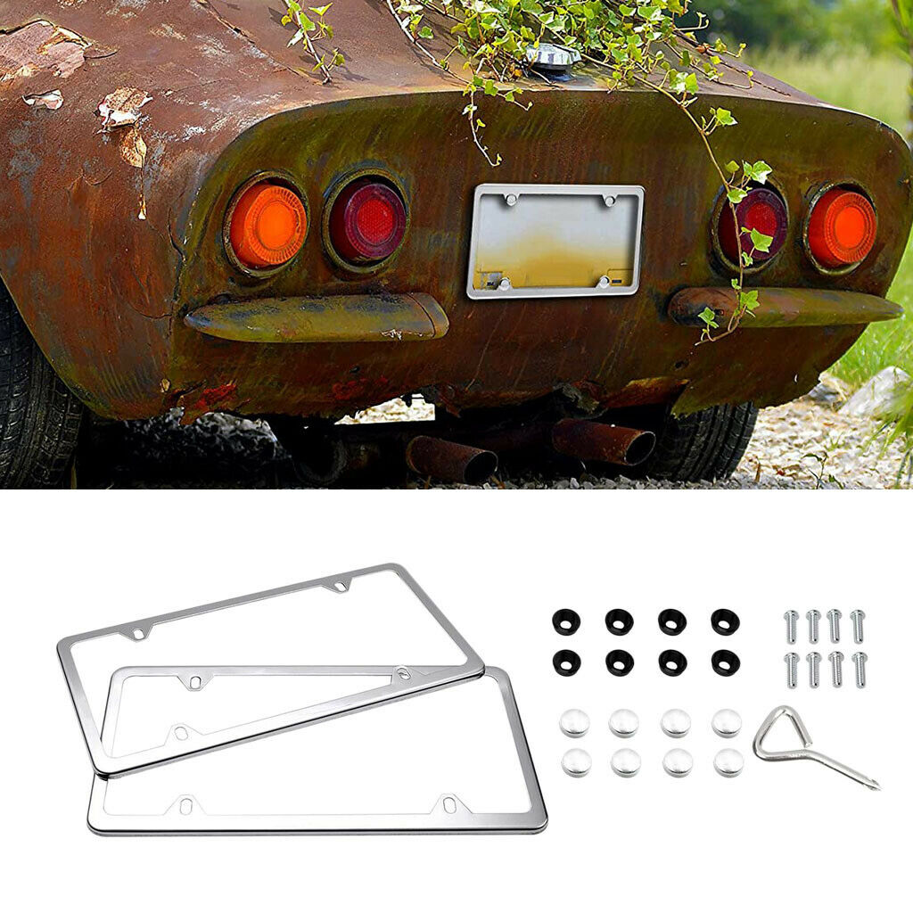2 Pieces Metal Car Auto License Plate Frame Cover For Front & Rear Set