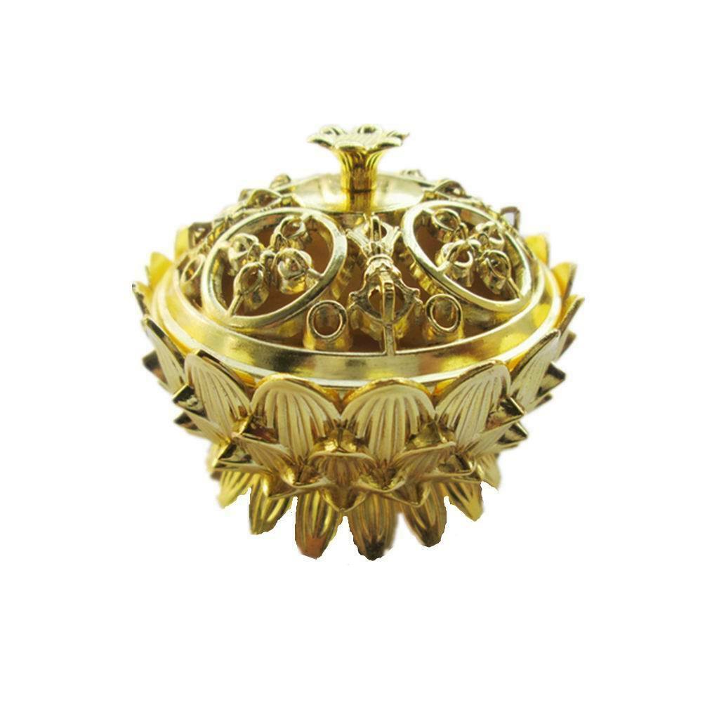 7CM Lotus Incense Burner Holder Chinese Golden Cone Flower Statue Censer