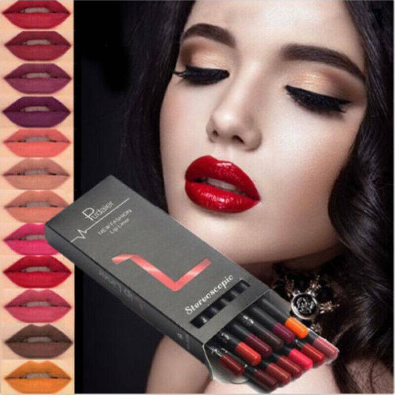 12 PCS/Set Waterproof Lip Liner Lipstick Long-Lasting Matte Lipliner Pencil Pens