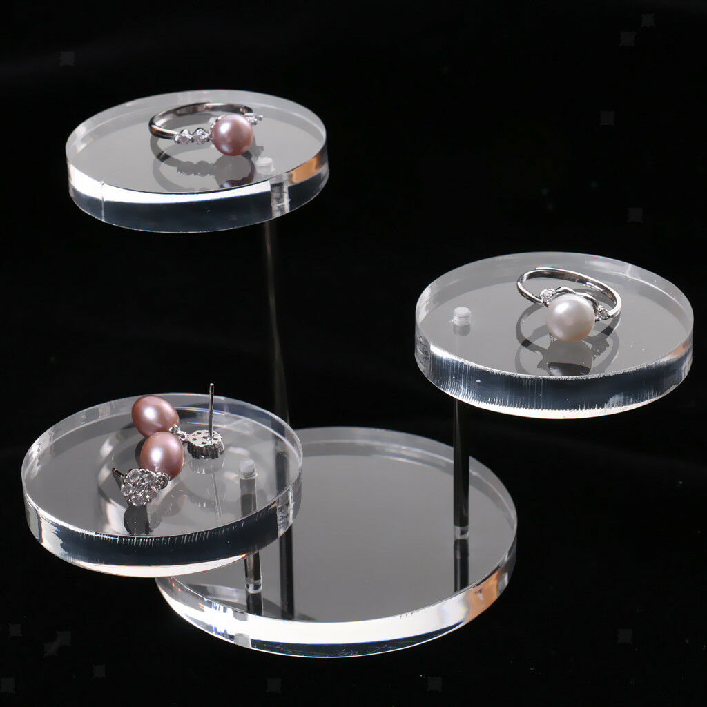 2pcs Black Clear Acrylic 3-Tier Round Jewelry Display Stand Holder Racks