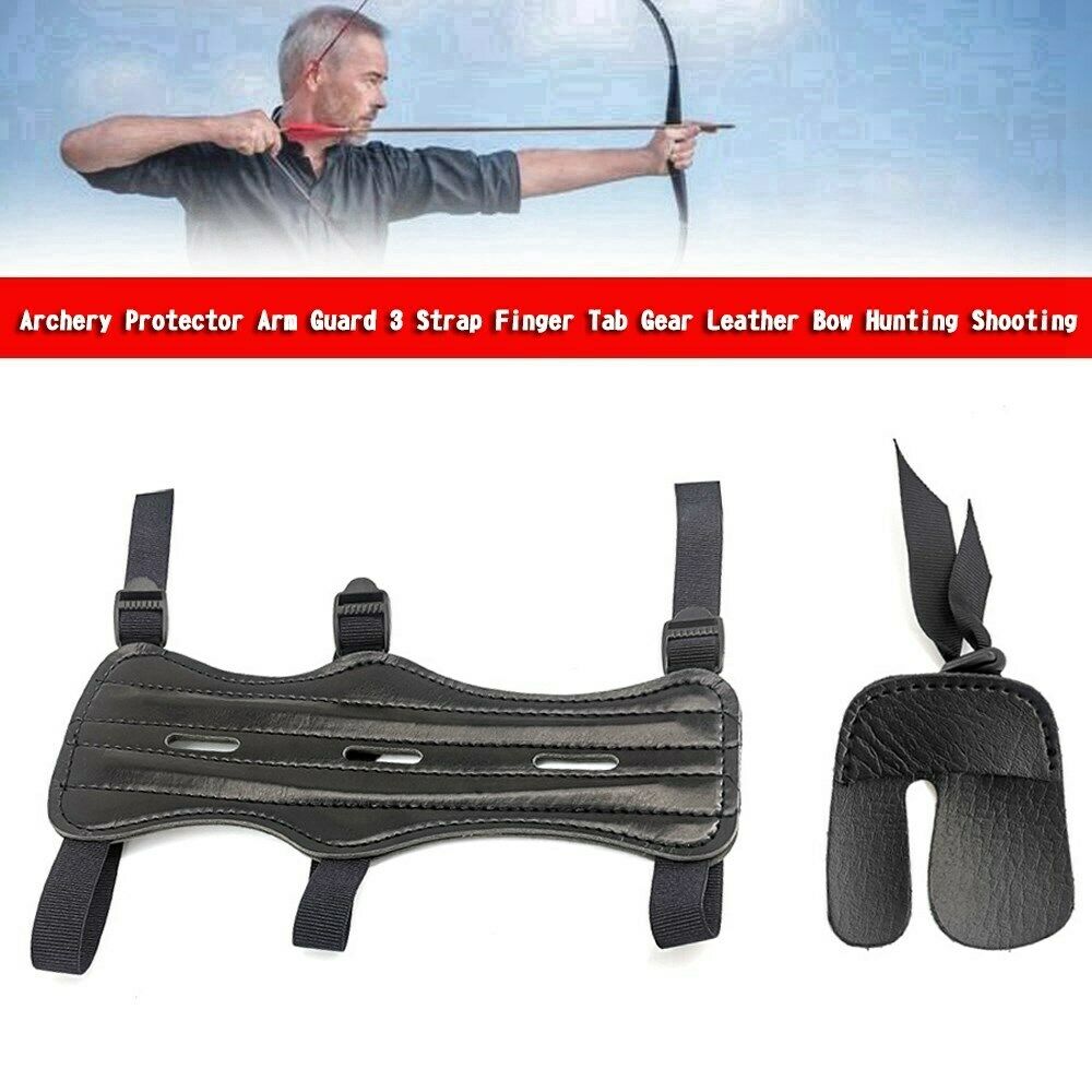 Archery Protector Arm Guard 3 Strap Finger Tab Gear Leather Bow Shooting AF6