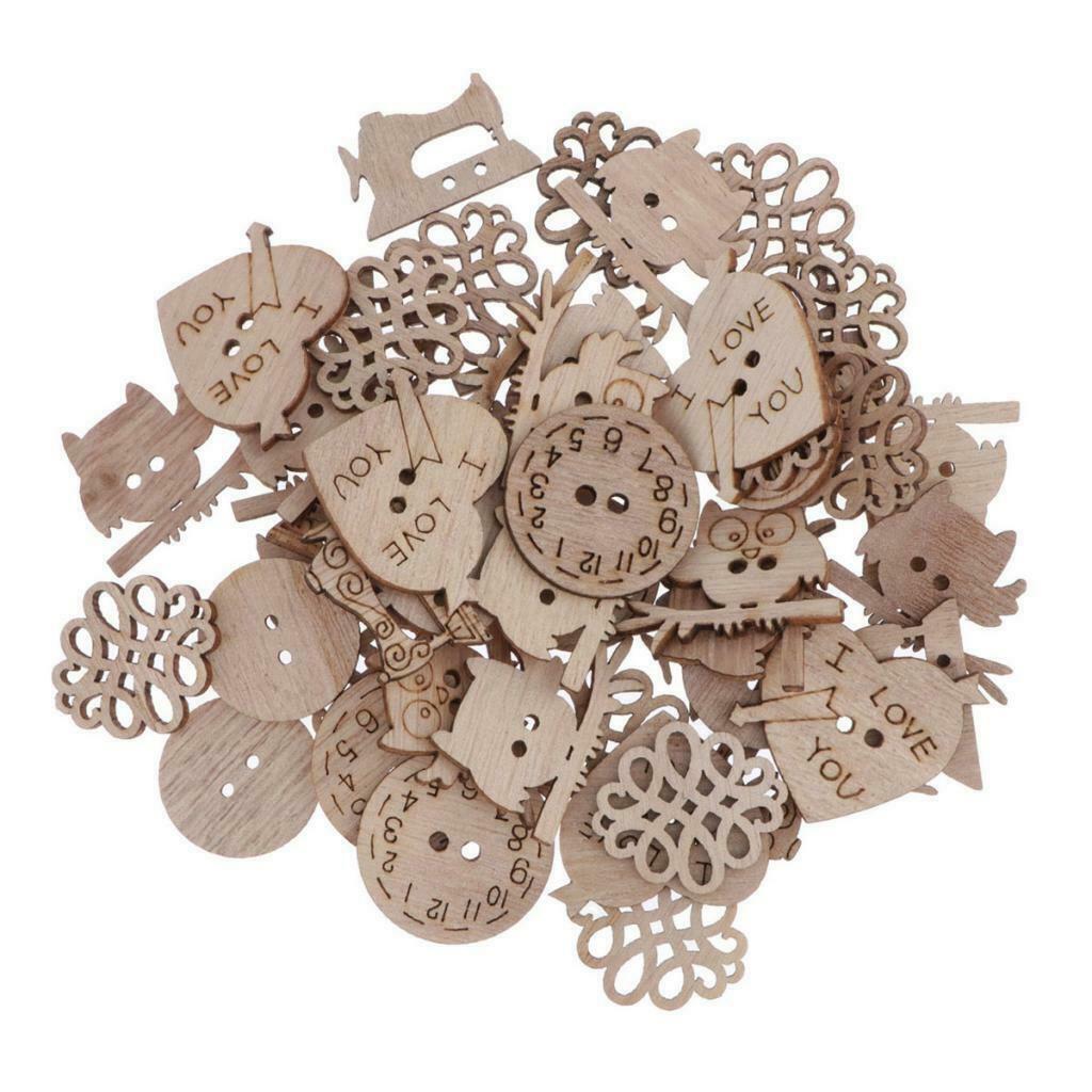 50Pc Mini Wooden Cutout Heart Flowers Shape Wood Craft Arts DIY Scrapbooking