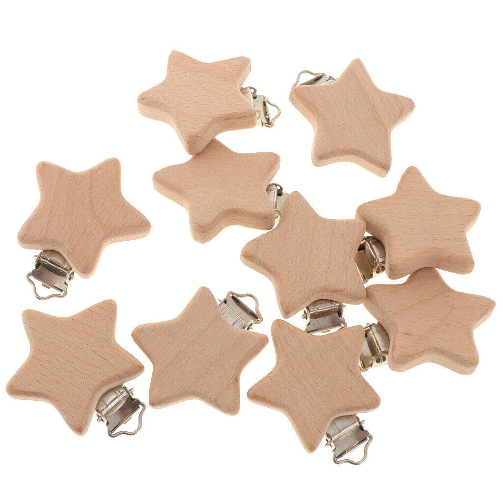 10pcs Wooden Baby Pacifier Clip Dummy Clips DIY Star-Shaped Teething Toys