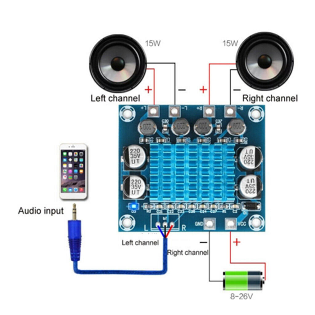 XH-A232 Dual High Low Adjust Digital Power Audio Amp Board Moudle DC8V-26V