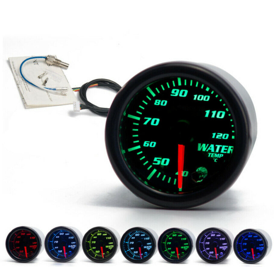 7 Colors Backlight Universal  Water Coolant Temperature Temp Gauge 12V 2"/52mm