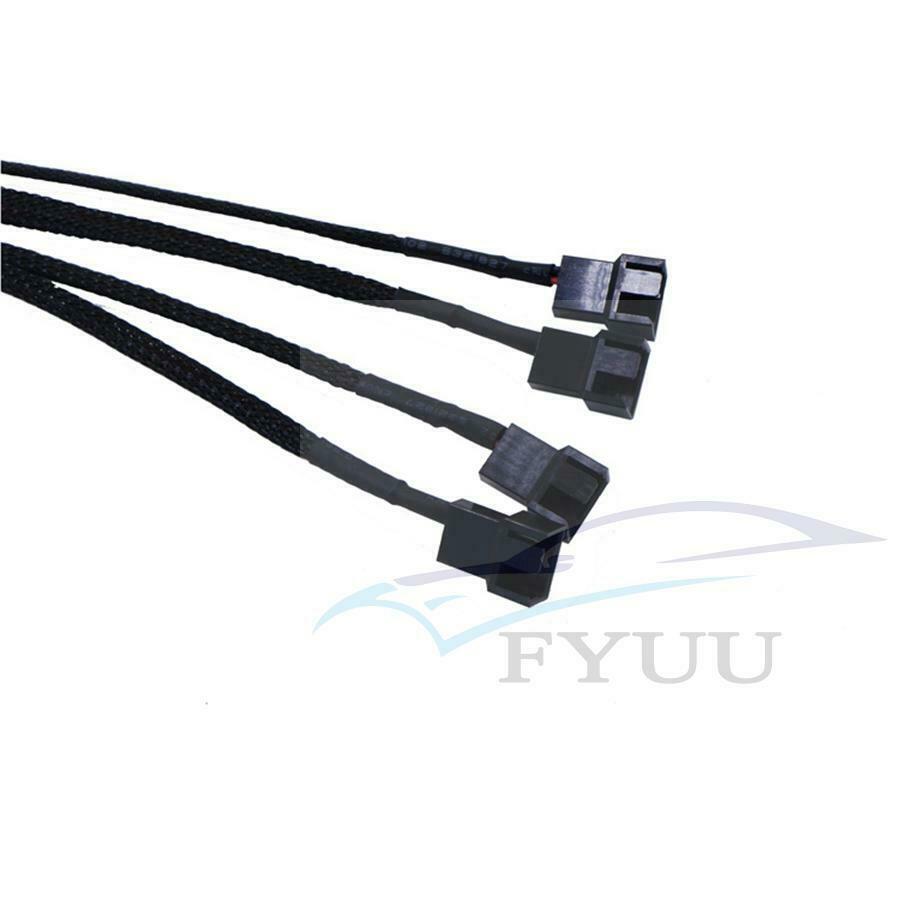 5Pcs 15-Pin Male SATA to 4 Fan 12V Sleeved Power Adapter Cable 12" / 30cm