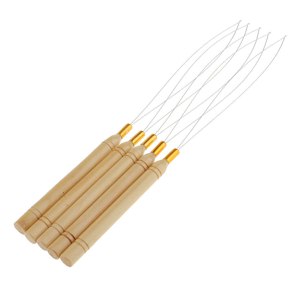 5 x Micro Ring Wooden Handle Loop Needle Extension Hook Threader