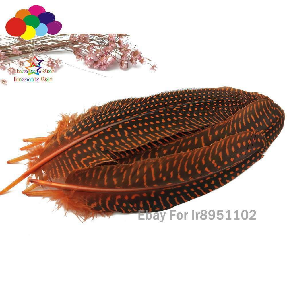 Dyed Orange Turkey 15~20cm Length 100pcs Polka Dot Guinea Fowl Quill Feathers