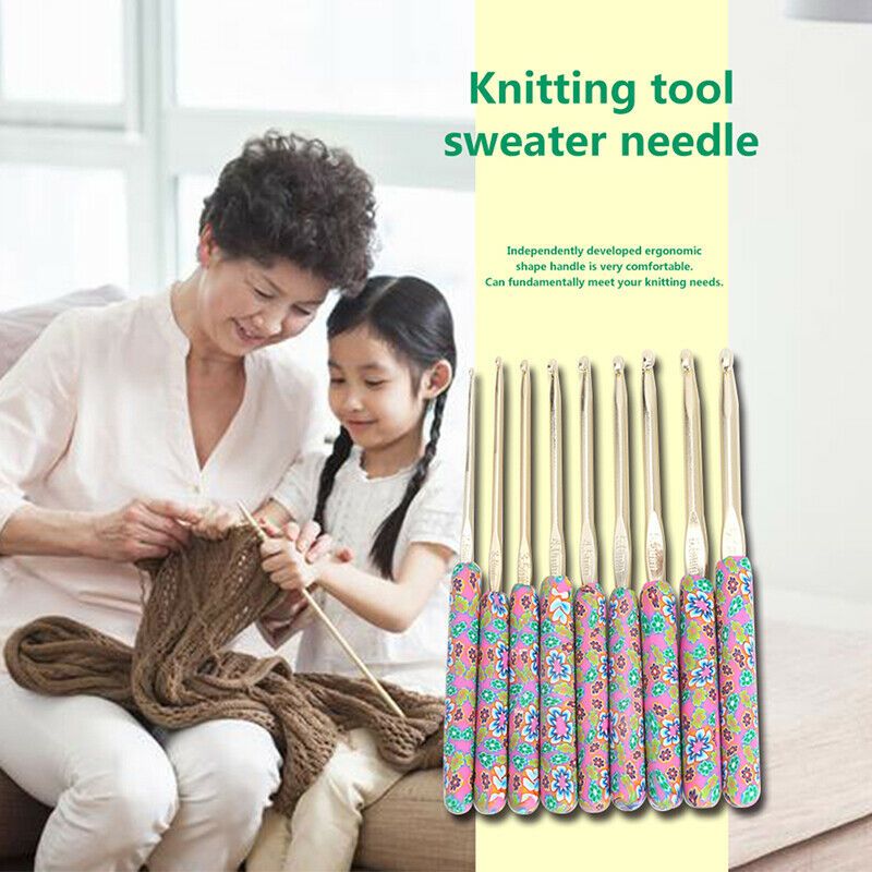 9pcs Aluminum Crochet Set Ceramic Handle Knitting Needles Kit Crochet HooksBDAU