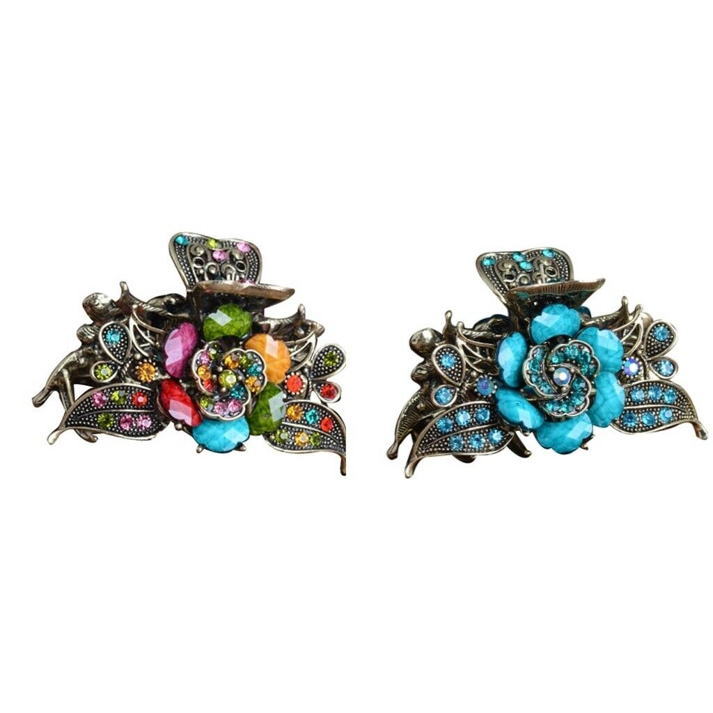 2 Pieces Retro Diamante Hair Claw Clip Non-Slip Hair Clamp for Thick Hair