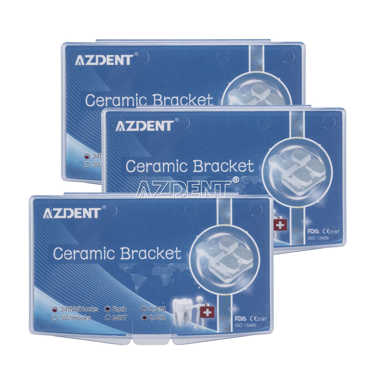 5X AZDENT Dental Ceramic Brackets Braces Orthodontic Roth 022 Hooks 3 4 5
