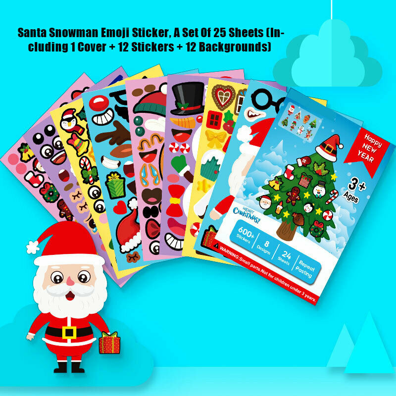 1 Set Children Cartoon Christmas DIY Stickers Santa Snowman Cute StickersY KX