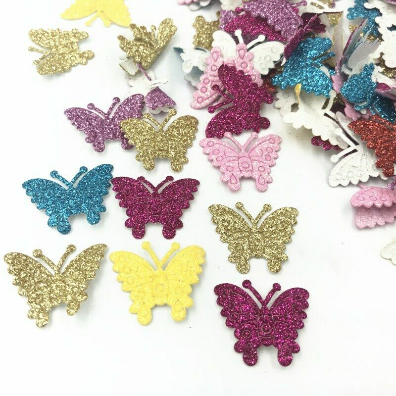 100pcs Glitter Sequins butterfly Felt Appliques scrapbooking Crafts 27mm
