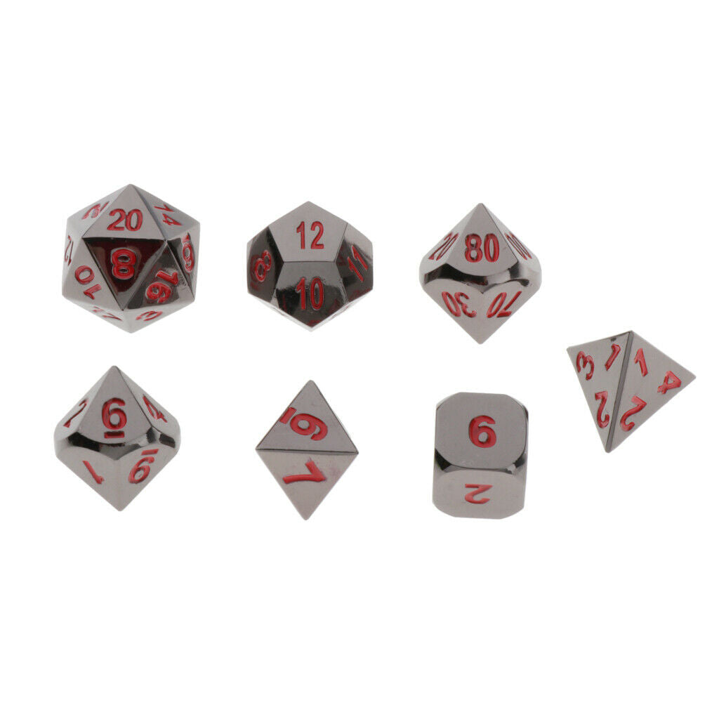 7pcs/pack Zinc Alloy Dice for Dragon Scales DnD Board Games Black Nickel Red