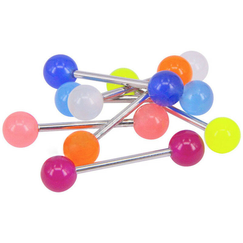 10PCS/Set Luminous Ball Barbell  Stud Tongue Rings Bars Body Piercing JewelryBCH