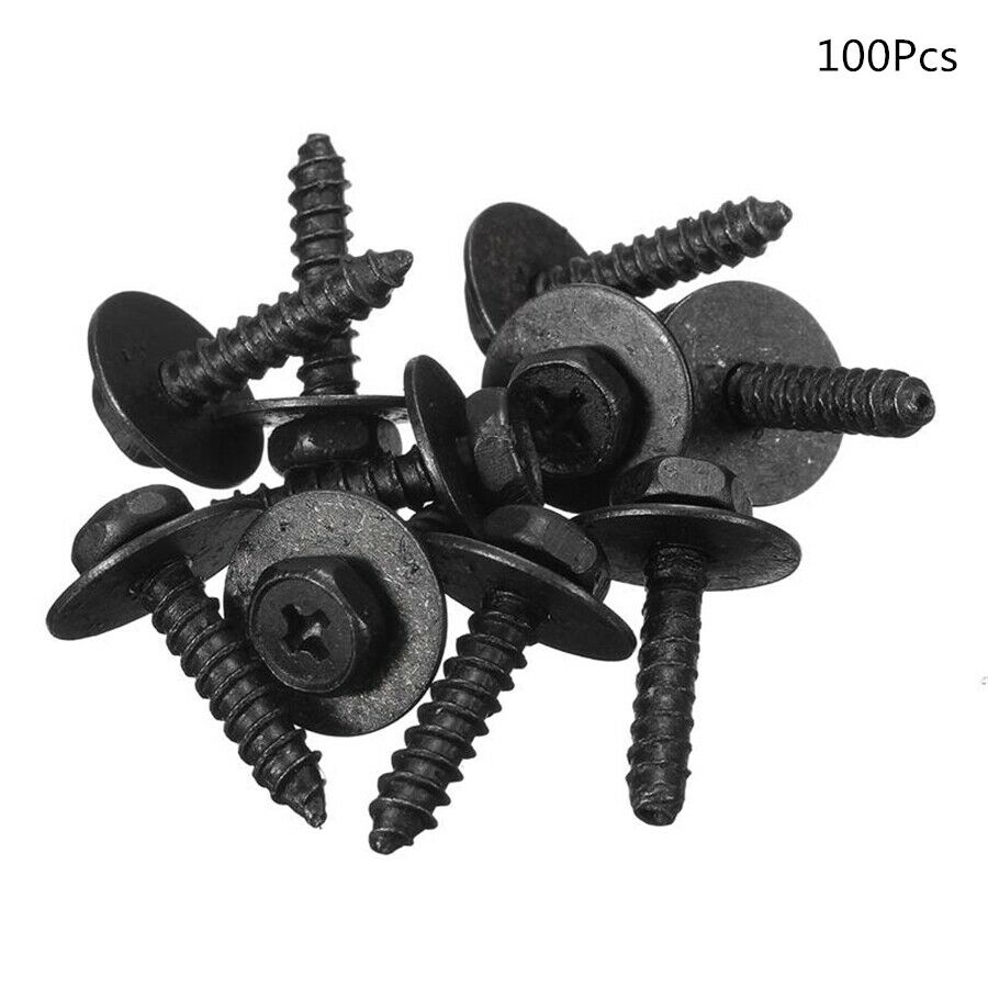 100Pcs Metal Car Screw Body Fender Bumper Retainer Clips 6.8mm Hex Black
