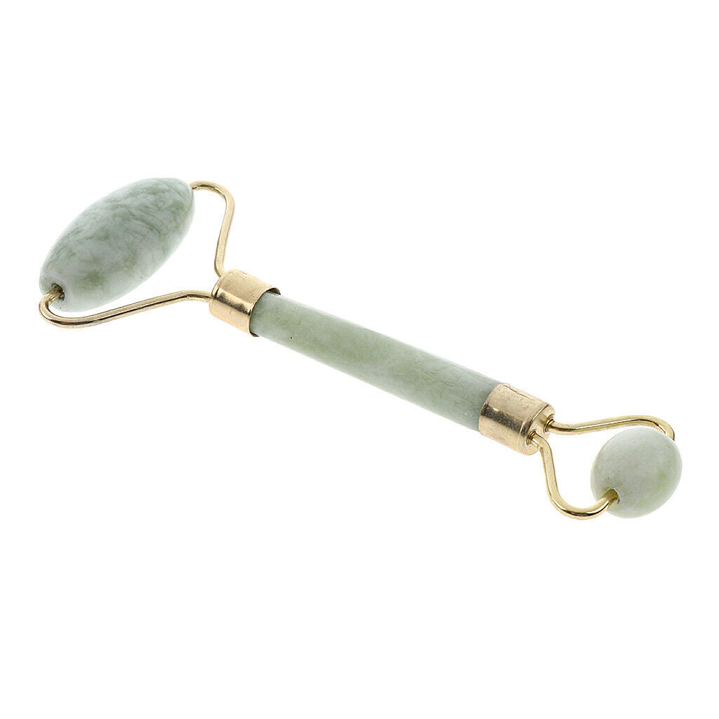Women Home SPA Double Head Natural Jade Stone Facial Massage Roller Face Neck